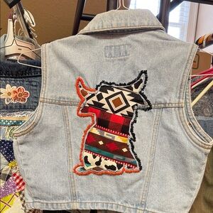 Trendy Denim Vest with Bull Patch